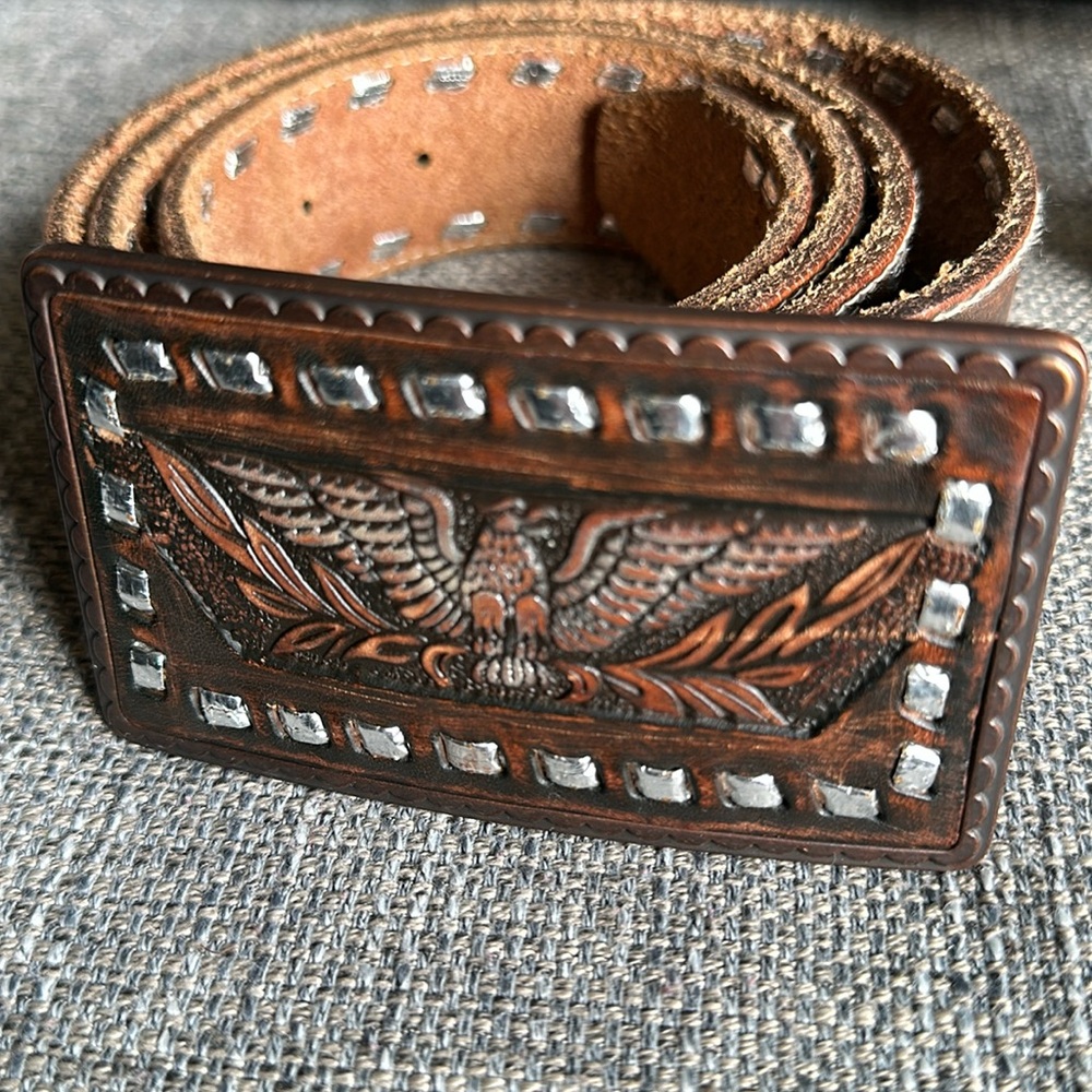 Fossil Western Men’s Belt Size 38 Eagle Full Grain Cowhide